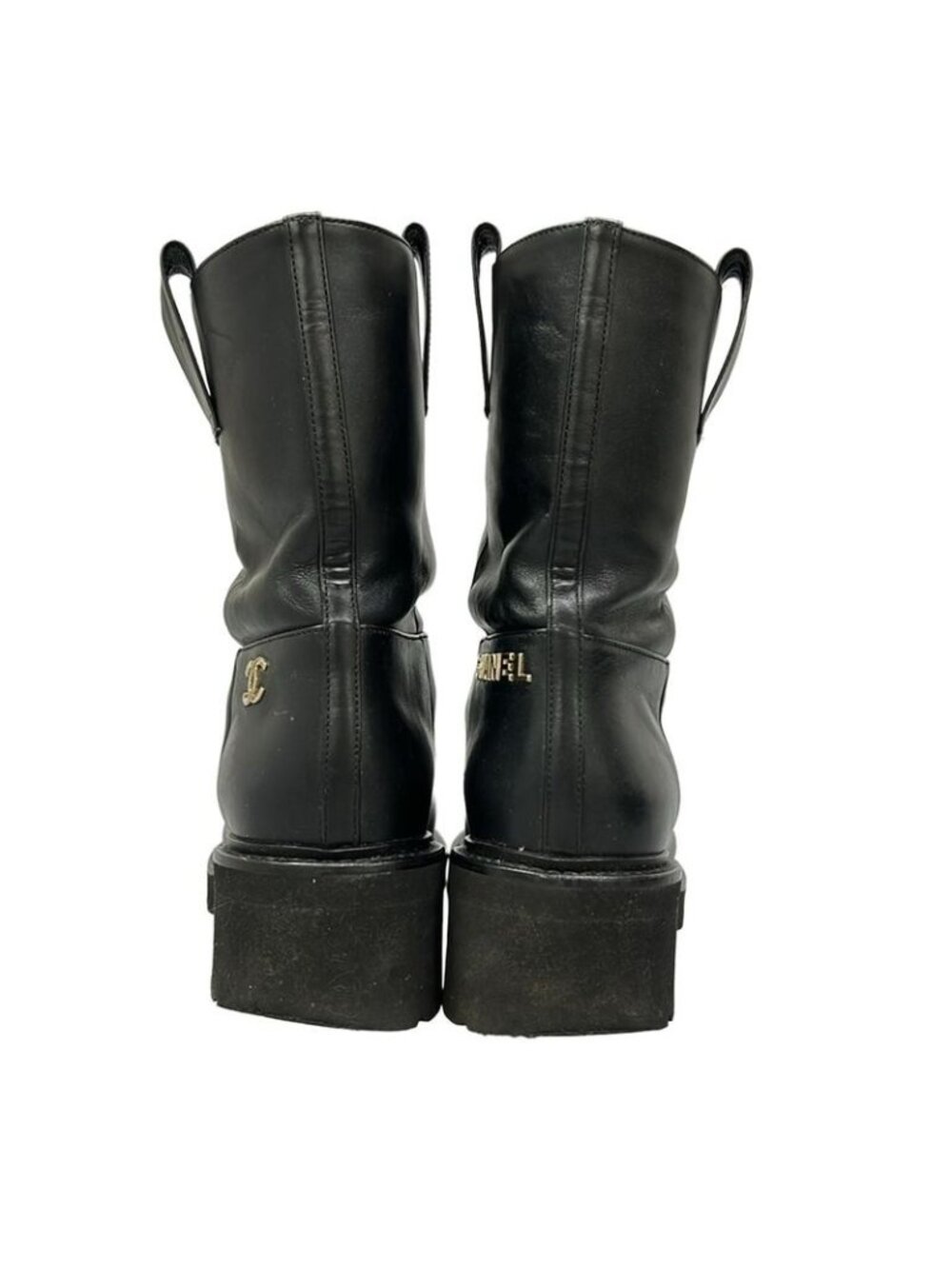 Chanel Short Boots 34.5 C Black CC Logo Leather - Picture 6 of 12